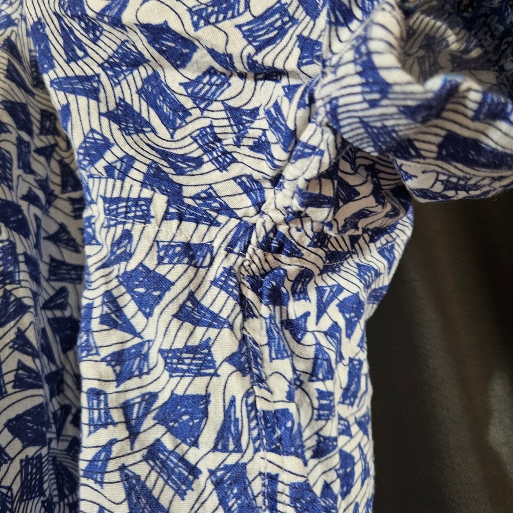 Robert Graham Mens Large Blue White Abstract Linen Cotton Short Sleeve Shirt L - Picture 7 of 8